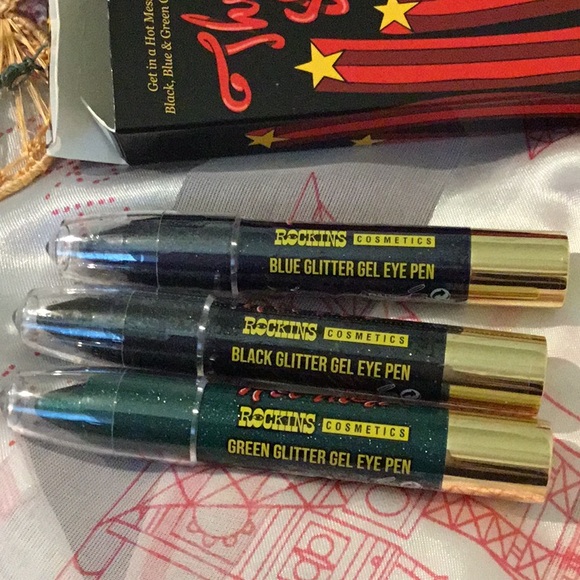 New ROCKINS Cosmetics HOT MESS Set Of 3 Eyeshadow Glitter Gel Eye Pens - Picture 6 of 13